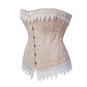 Corsets and Bustiers for Women Gothic Plus Size Cream Lace Trim Corselete Sexy Overbust Push Up Masquerade Carnival Fiesta Party