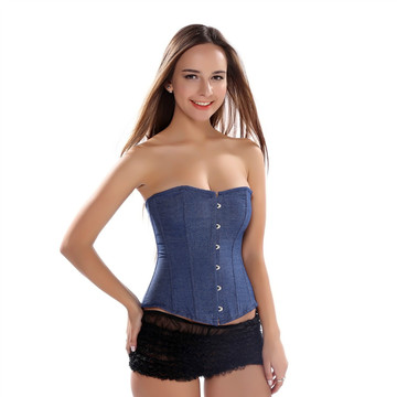 Denim Corset Top for Women Cowboy Bustier Gothic Tight Lace Corselete Sexy Carnival Party Clubwear Punk Rave