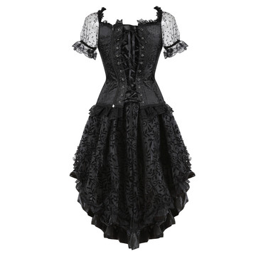 Corsets Dresss for Women Steampunk Gothic Push Up Corsetto Vintage Breathable Lace Bustier with Tutu Skirt Party Clubwear