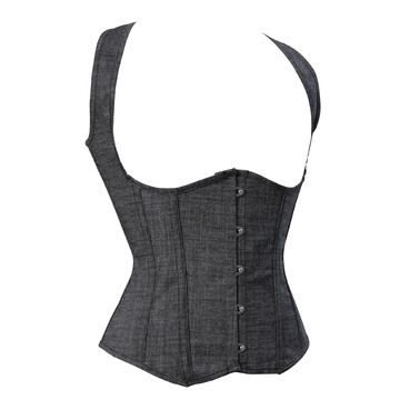 Underbust Corset Women's Denim Tight Lace up Boned Cowgirl Corsets Straps Vest Steampunk Plus Size Dance Party Bustier Costume