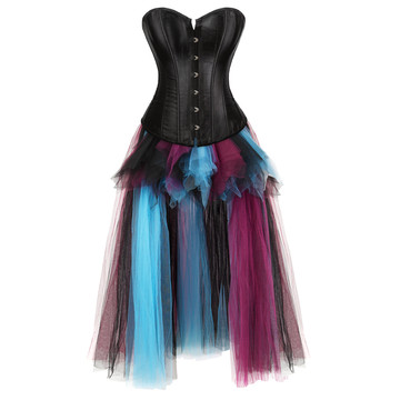 Gothic Corset Skirt Steampunk Satin Classic Slim Body Bustier with Long Tulle Tutu Carnival Party Dresses Korsage Sexy Plus Size