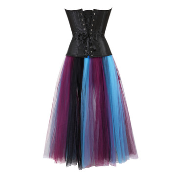 Gothic Corset Skirt Steampunk Satin Classic Slim Body Bustier with Long Tulle Tutu Carnival Party Dresses Korsage Sexy Plus Size