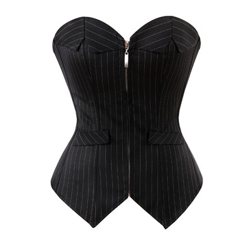 Corsets Woman Shaper Push Up Bustiers Pinstripe Showgirl Evening Dance Clubwear Zip Lace Boned Overbust Wedding Corselet