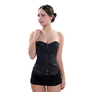 Corsets Woman Shaper Push Up Bustiers Pinstripe Showgirl Evening Dance Clubwear Zip Lace Boned Overbust Wedding Corselet