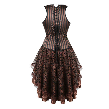 Vintage Corset Skirt Steampunk Underbust Corselet Leather Steel Boned Striped Bustiers Clubwear Dress for Women Party Costumes