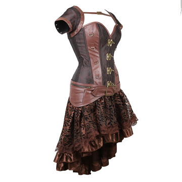 Retro Corset Skirt Steampunk Steel Boned Bustier Masquerade Party Dresses Vintage Korsage Sexy Pirate Carnival Costumes Gothic