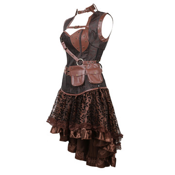 Steampunk Corset Skirt Brocade Bustiers Masquerade Party Dresses with Jacket and Belt Pirate Carnival Party Steel Boned Costumes