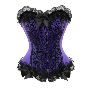 Corset Bustier with Mini Tutu Skirt Gothic Slimming Plus Size Lace Overlay Korsage Dress Carnival for Women Party Club Night